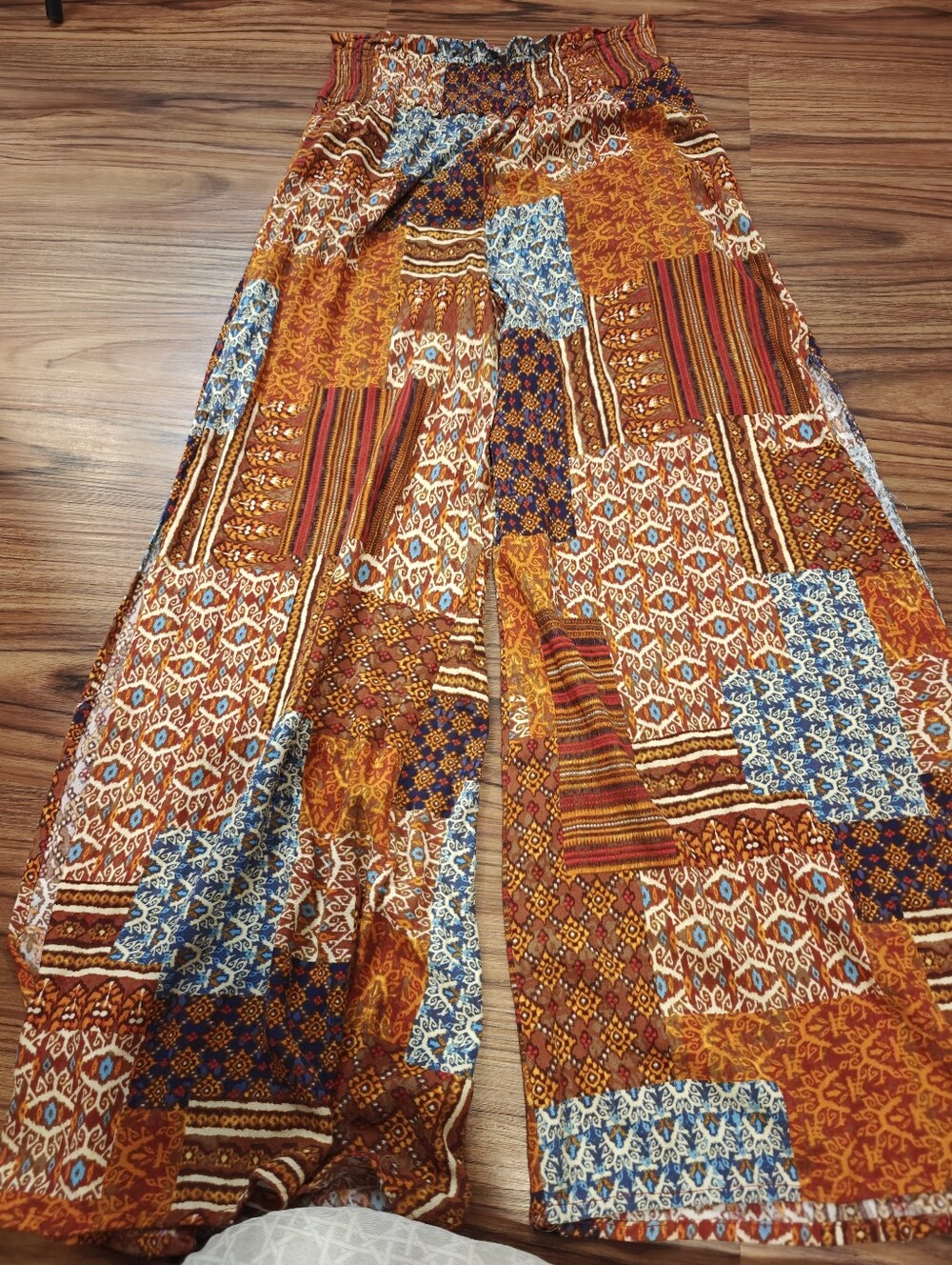 Main Strip Patchwork Wide-Leg Split Pants in Rust & Blue - Picture 4 of 8